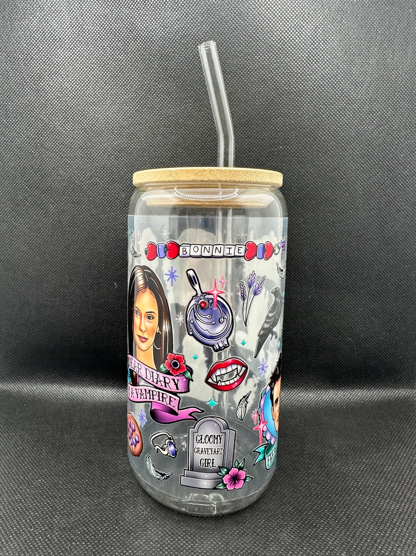 Vampire 16oz Glass Tumbler with Straw