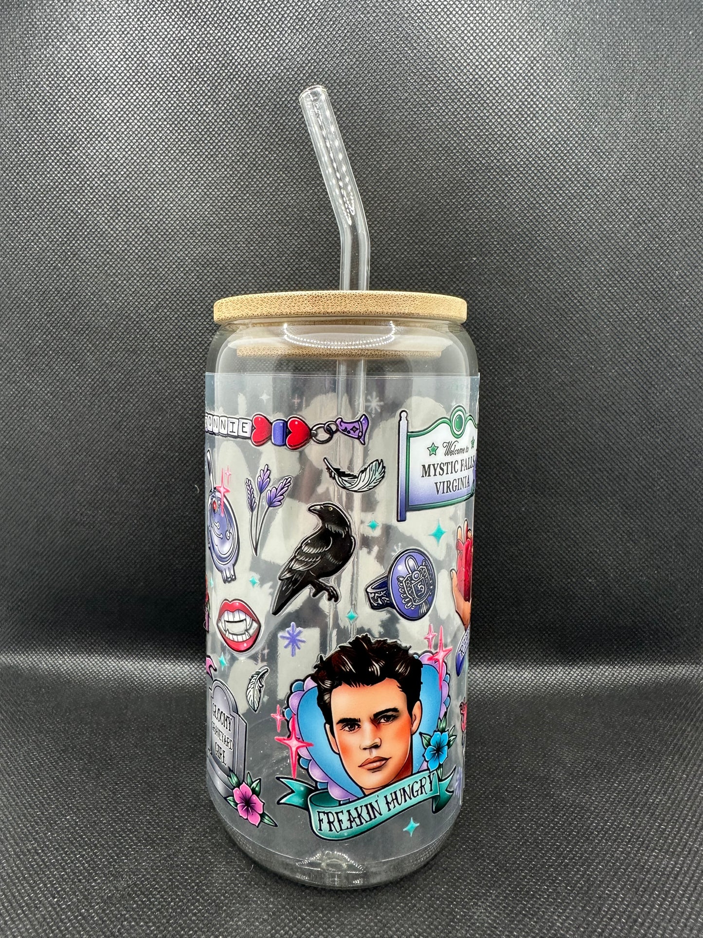 Vampire 16oz Glass Tumbler with Straw