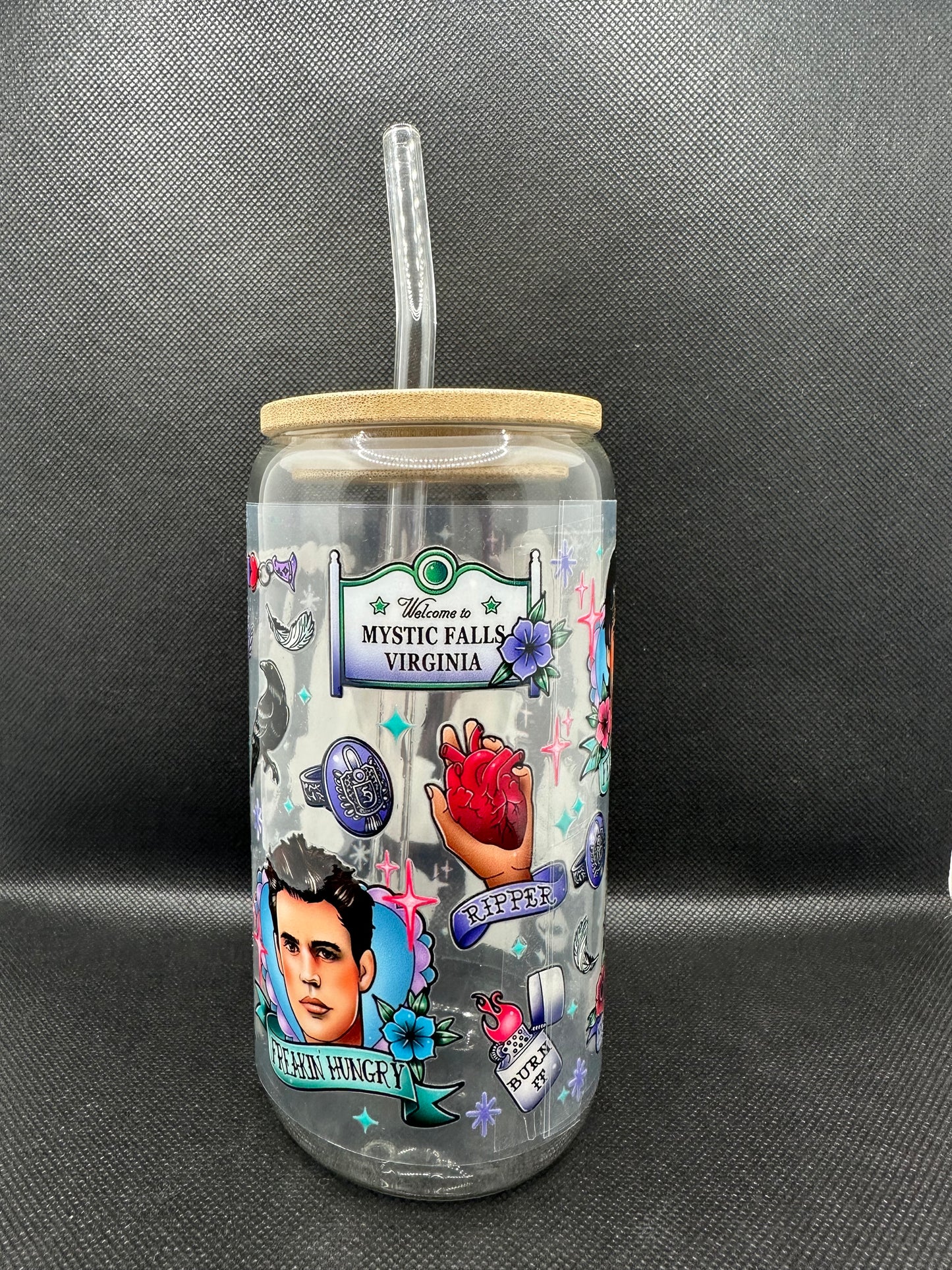 Vampire 16oz Glass Tumbler with Straw