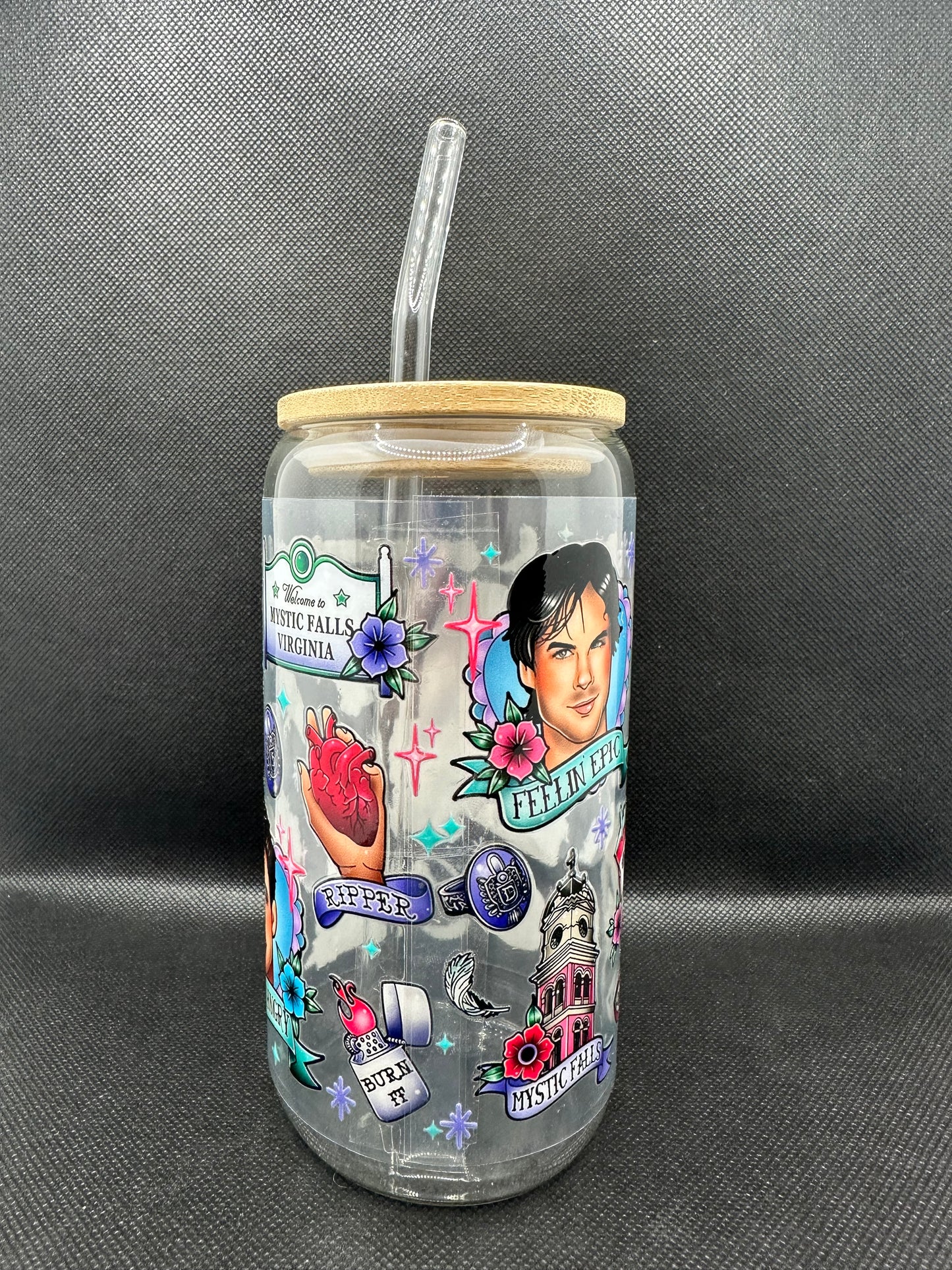 Vampire 16oz Glass Tumbler with Straw