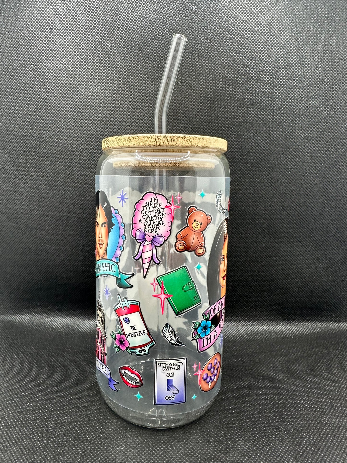 Vampire 16oz Glass Tumbler with Straw