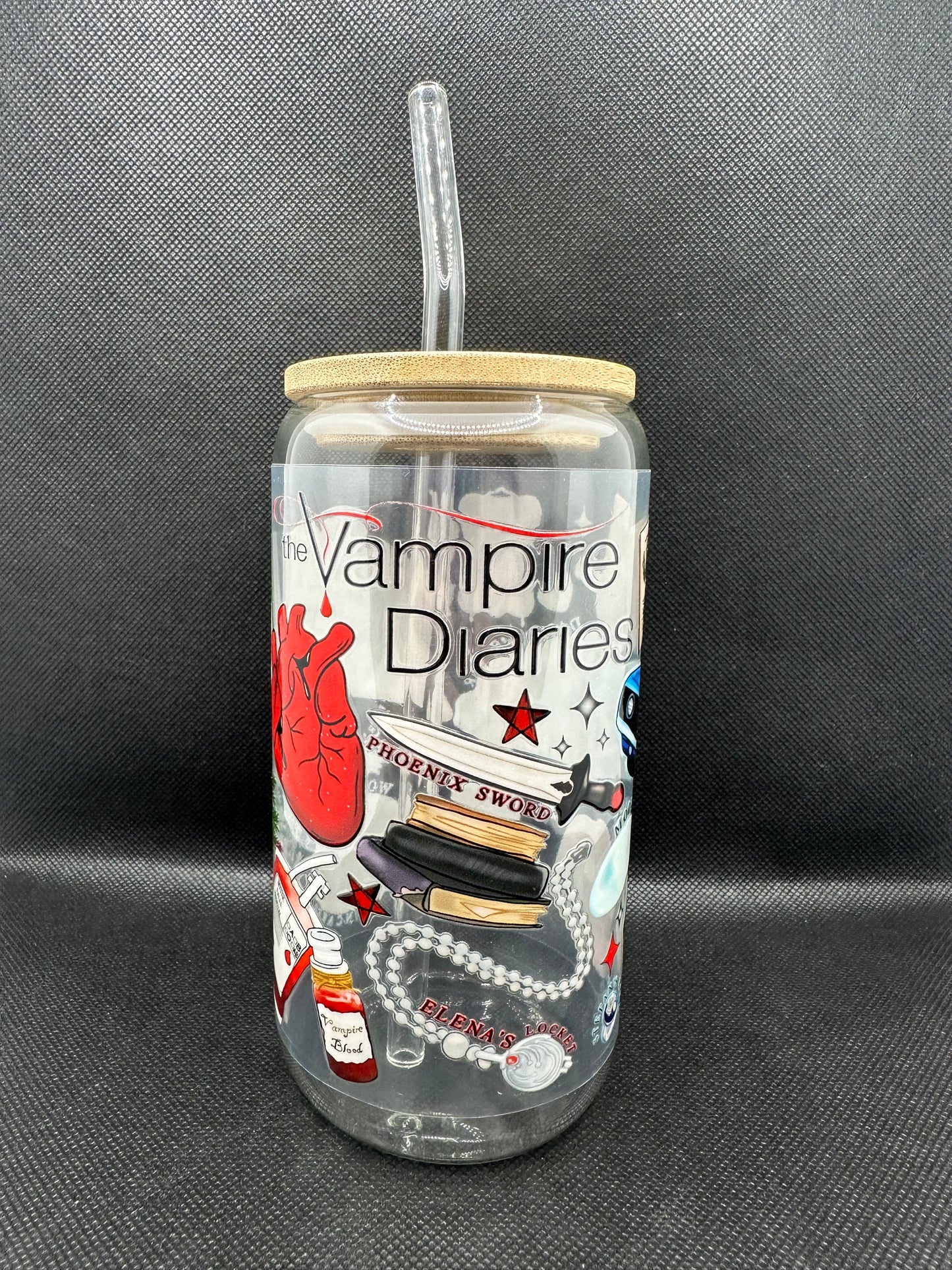 Vampire 16oz Glass Tumbler with Straw