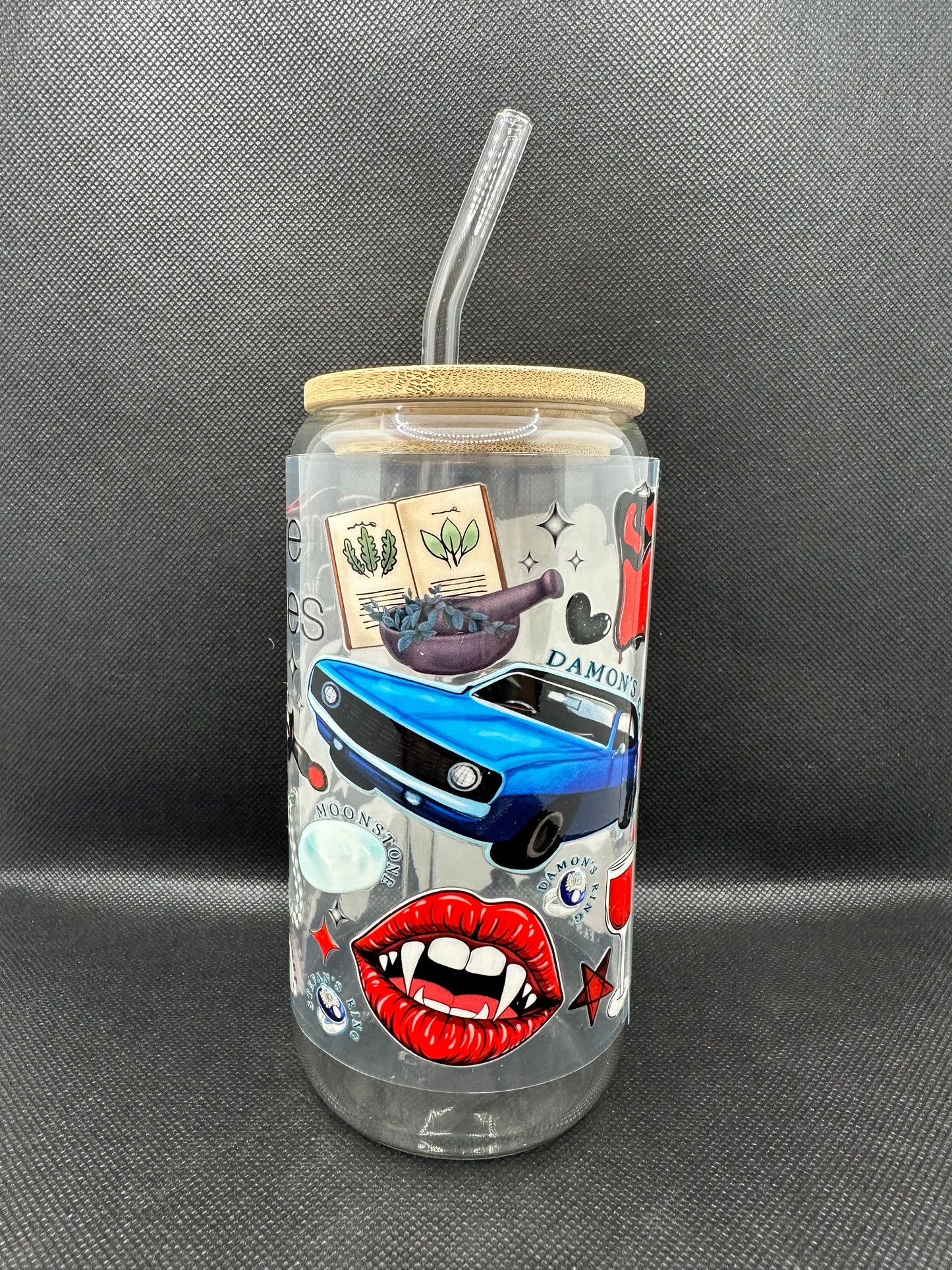 Vampire 16oz Glass Tumbler with Straw