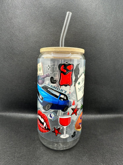 Vampire 16oz Glass Tumbler with Straw