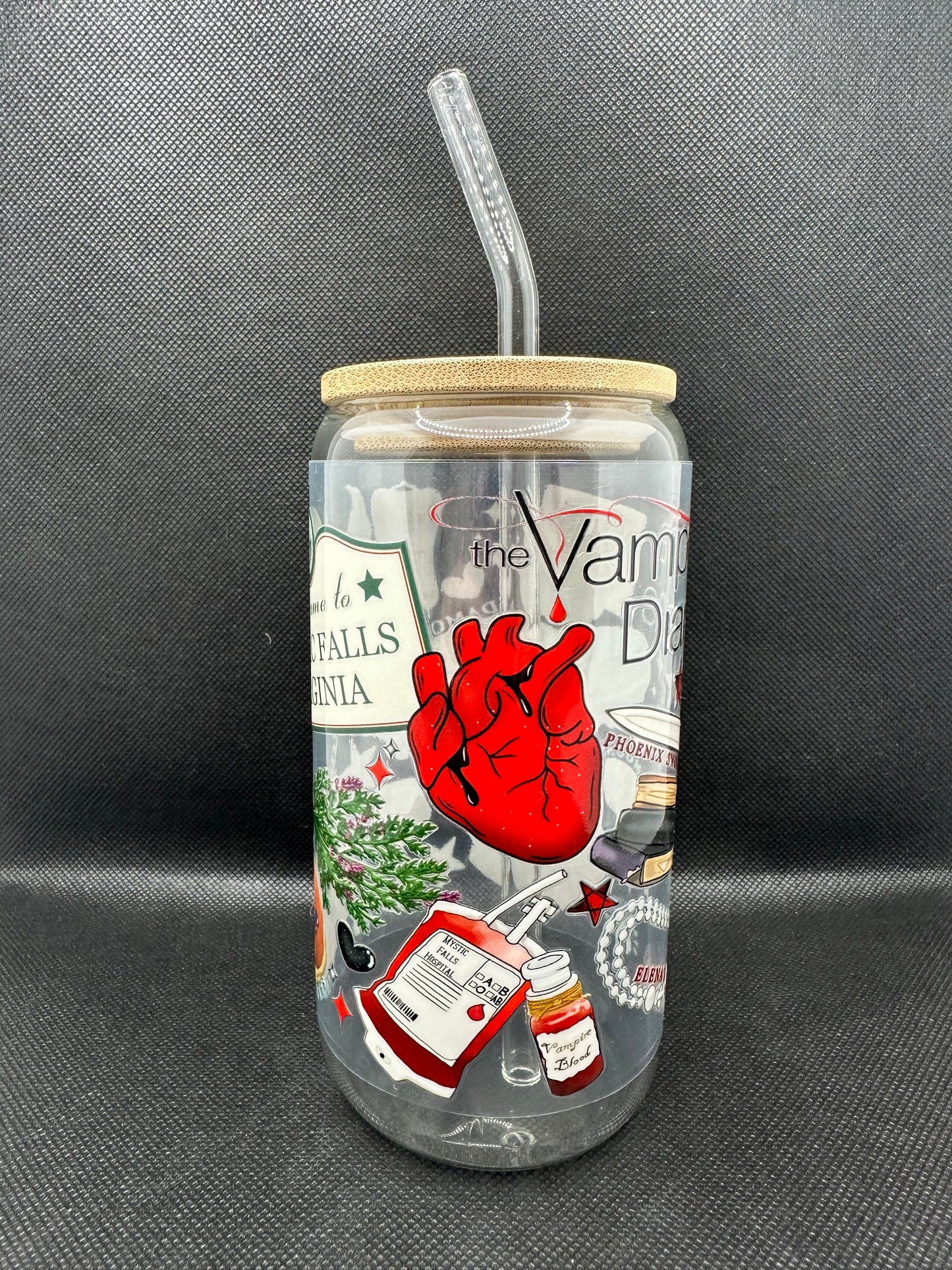 Vampire 16oz Glass Tumbler with Straw