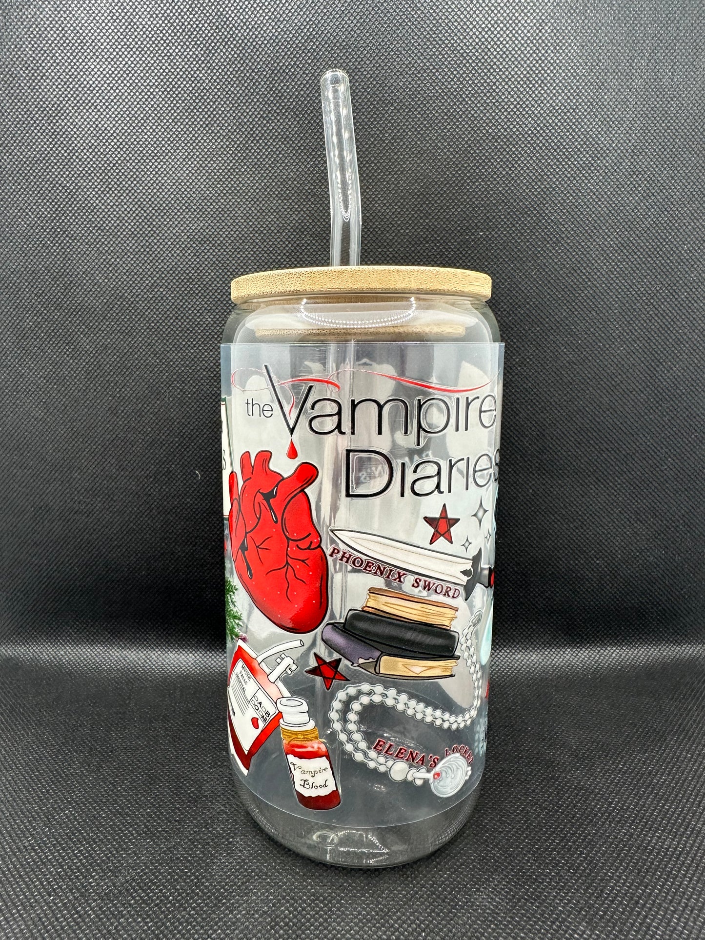 Vampire 16oz Glass Tumbler with Straw