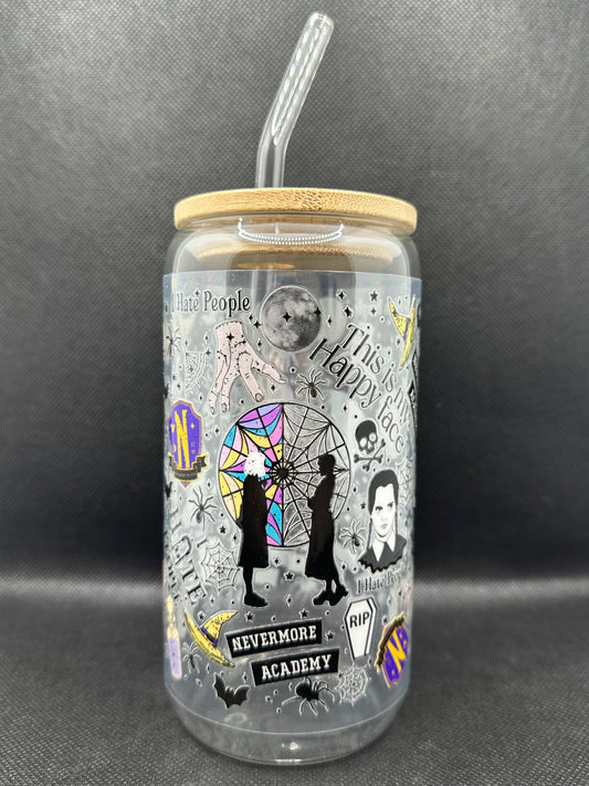 Gothic Girl TV Show Pattern 16oz Glass Tumbler with Straw