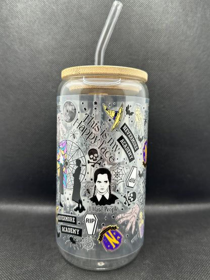 Gothic Girl TV Show Pattern 16oz Glass Tumbler with Straw