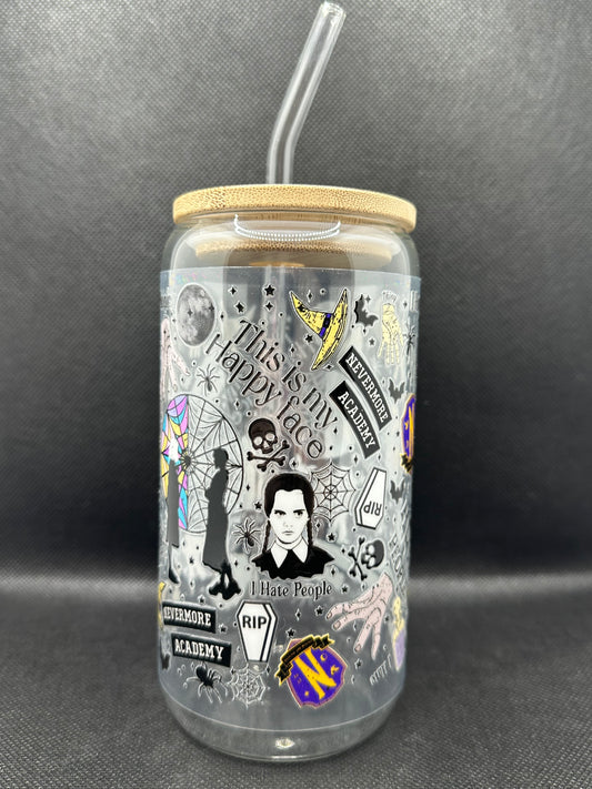 Gothic Girl TV Show Pattern 16oz Glass Tumbler with Straw