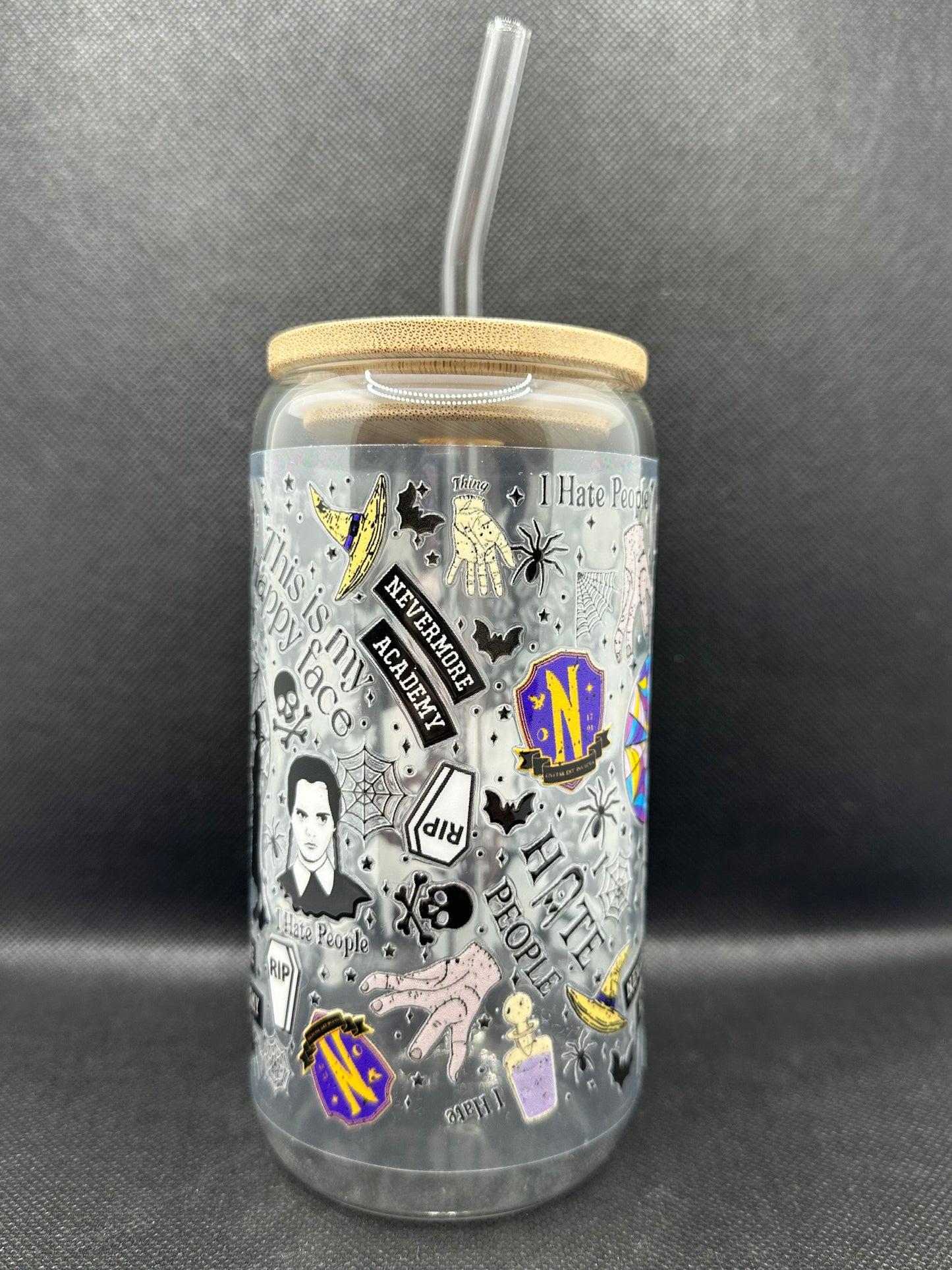 Gothic Girl TV Show Pattern 16oz Glass Tumbler with Straw
