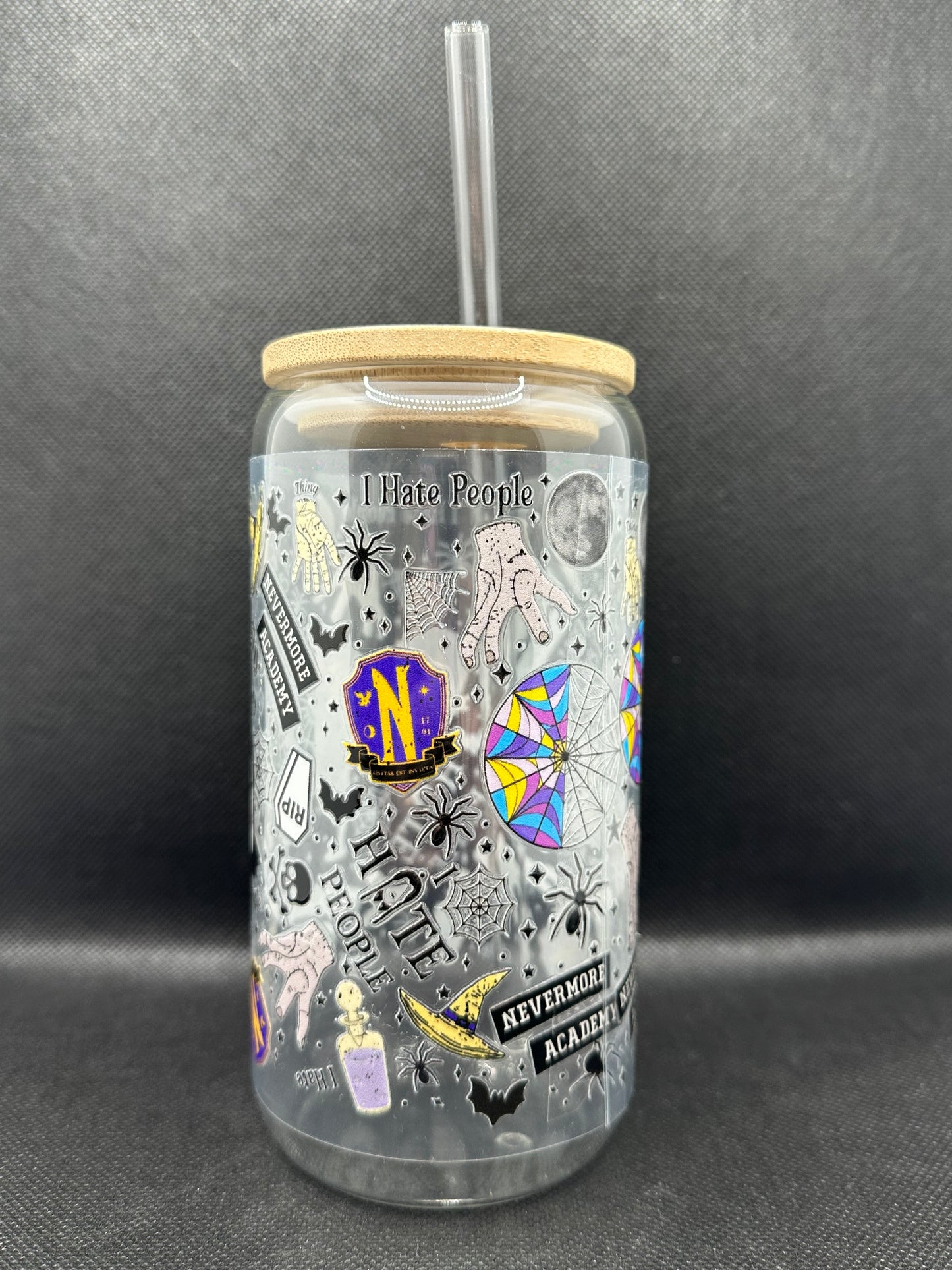 Gothic Girl TV Show Pattern 16oz Glass Tumbler with Straw