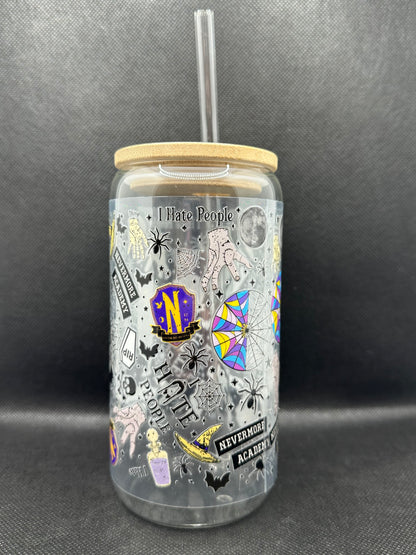 Gothic Girl TV Show Pattern 16oz Glass Tumbler with Straw