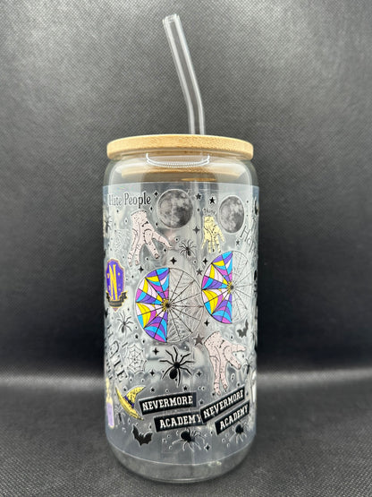 Gothic Girl TV Show Pattern 16oz Glass Tumbler with Straw
