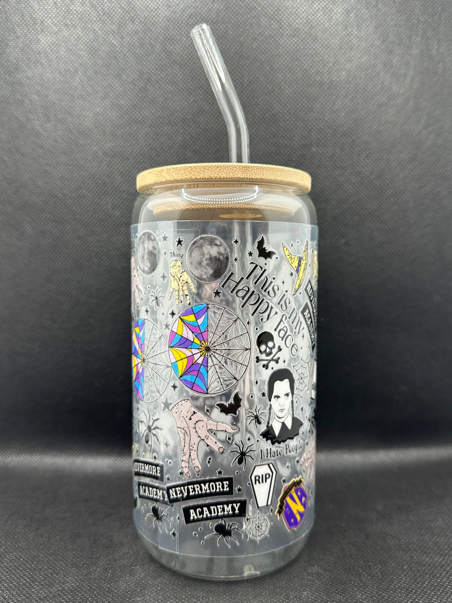 Gothic Girl TV Show Pattern 16oz Glass Tumbler with Straw