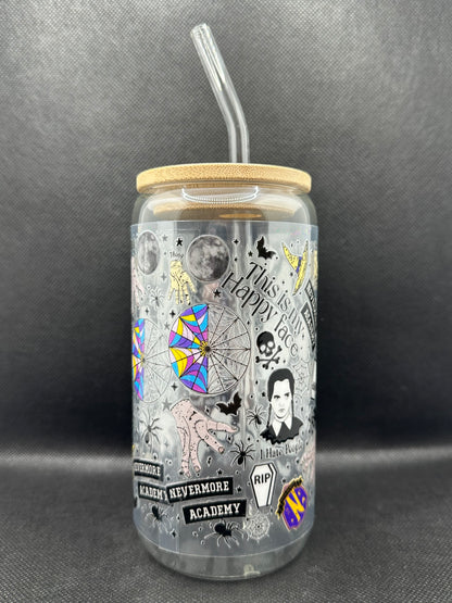 Gothic Girl TV Show Pattern 16oz Glass Tumbler with Straw