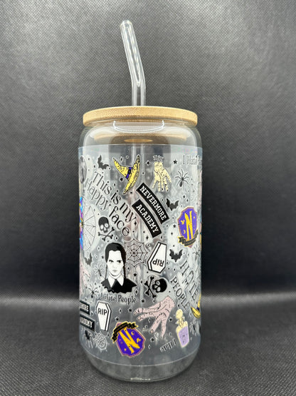Gothic Girl TV Show Pattern 16oz Glass Tumbler with Straw