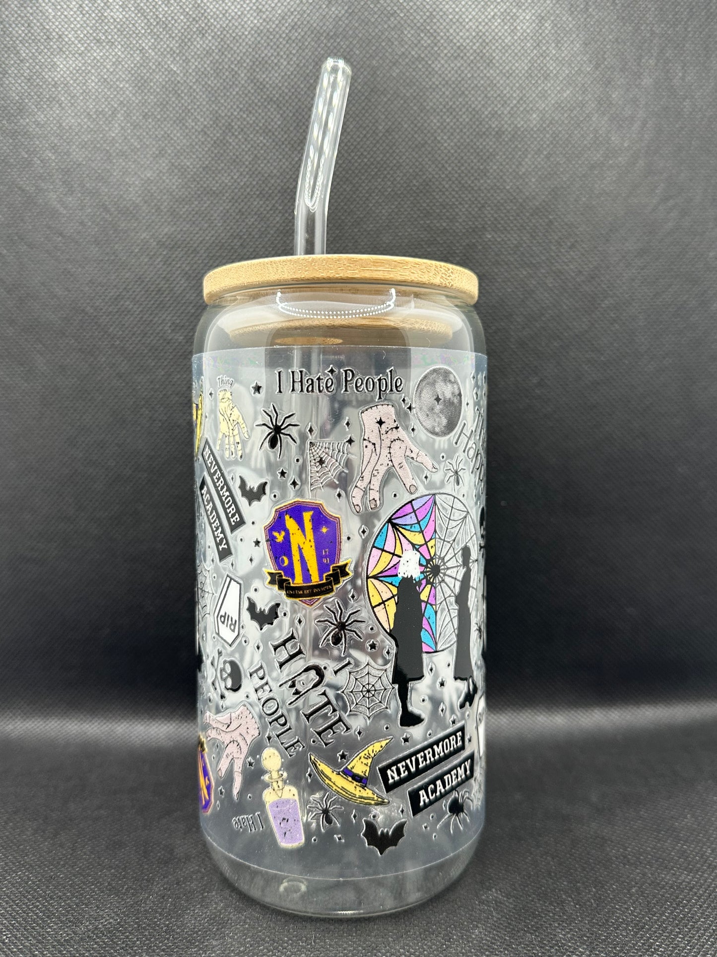 Gothic Girl TV Show Pattern 16oz Glass Tumbler with Straw