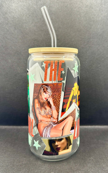 TLOAS 16oz Clear Glass Tumbler with Straw