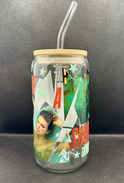 TLOAS 16oz Clear Glass Tumbler with Straw