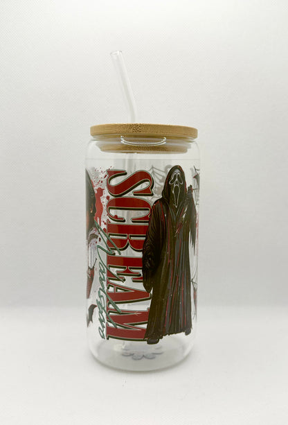 Horror Movie 16oz Glass Tumbler with Straw