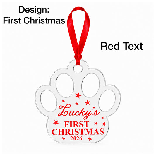 Personalised Pet First Christmas Paw Print Bauble, Personalised Christmas Bauble