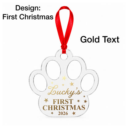 Personalised Pet First Christmas Paw Print Bauble, Personalised Christmas Bauble