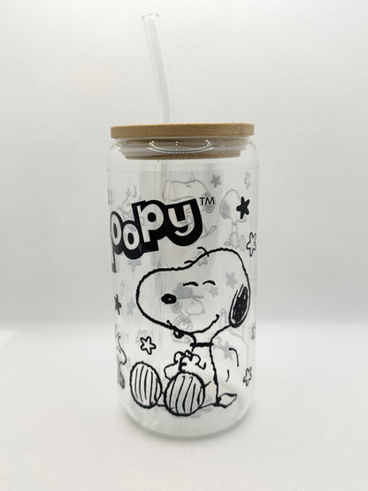 Cartoon Dog 16oz Glass Tumbler with Straw