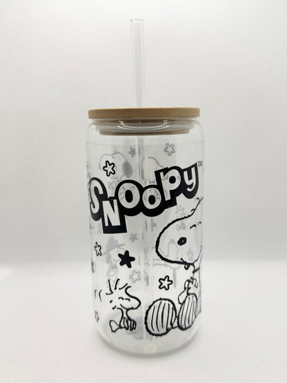 Cartoon Dog 16oz Glass Tumbler with Straw