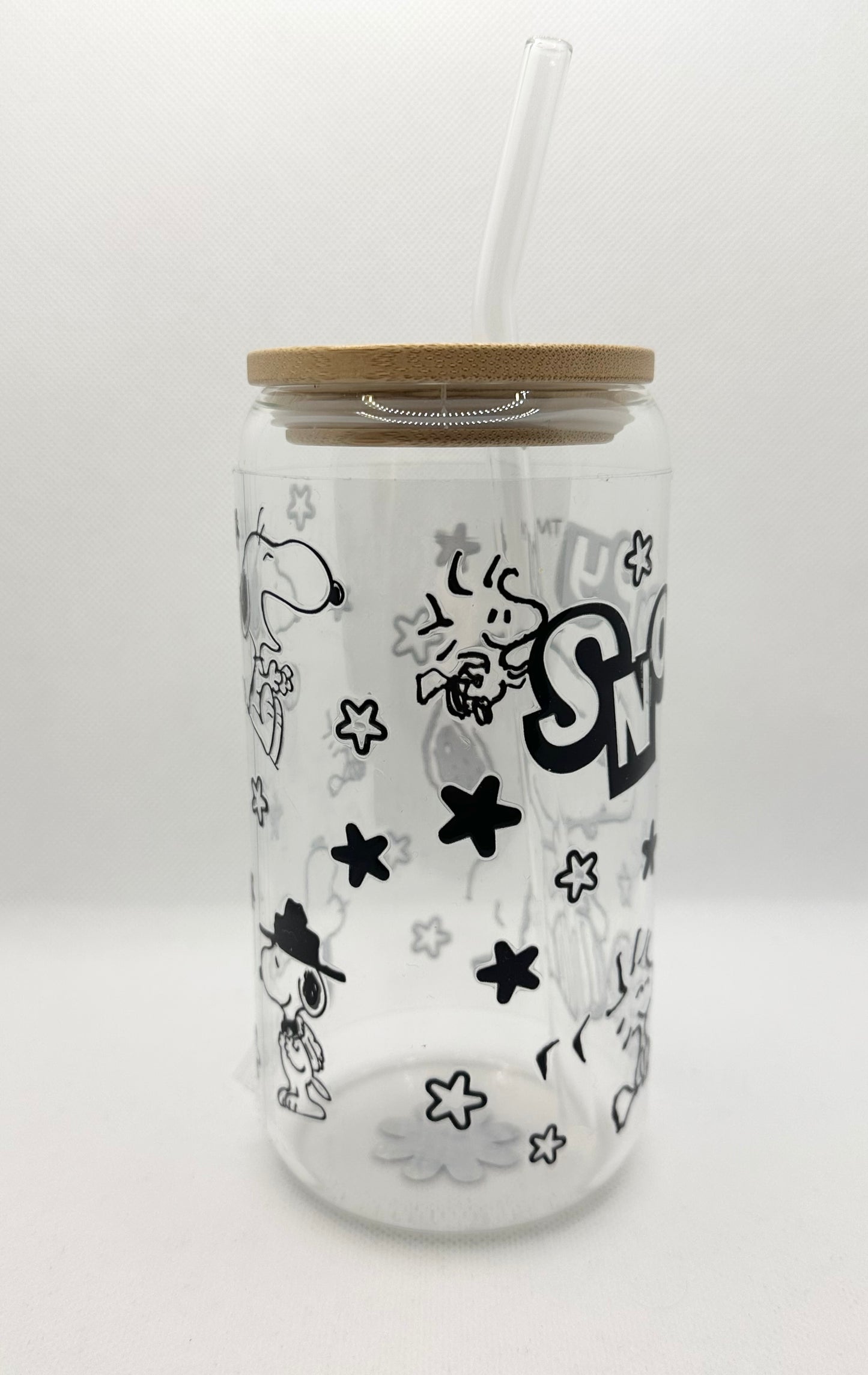 Cartoon Dog 16oz Glass Tumbler with Straw
