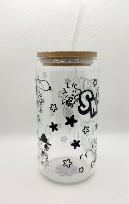 Cartoon Dog 16oz Glass Tumbler with Straw