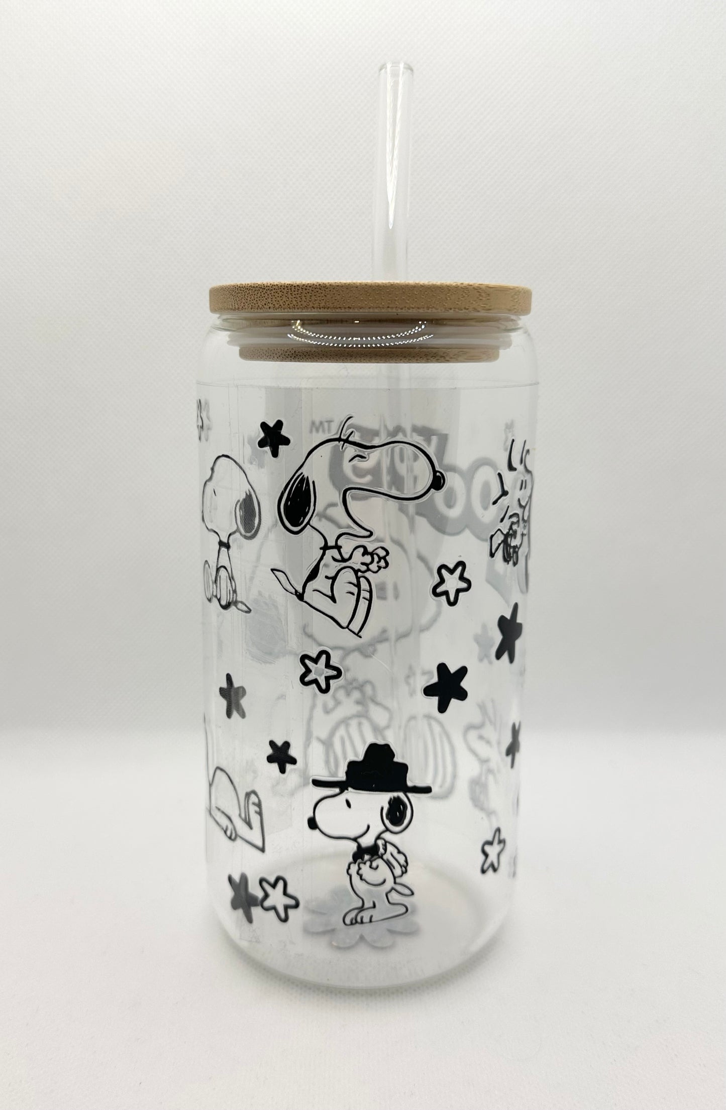 Cartoon Dog 16oz Glass Tumbler with Straw
