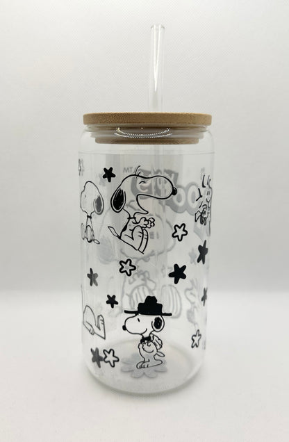 Cartoon Dog 16oz Glass Tumbler with Straw