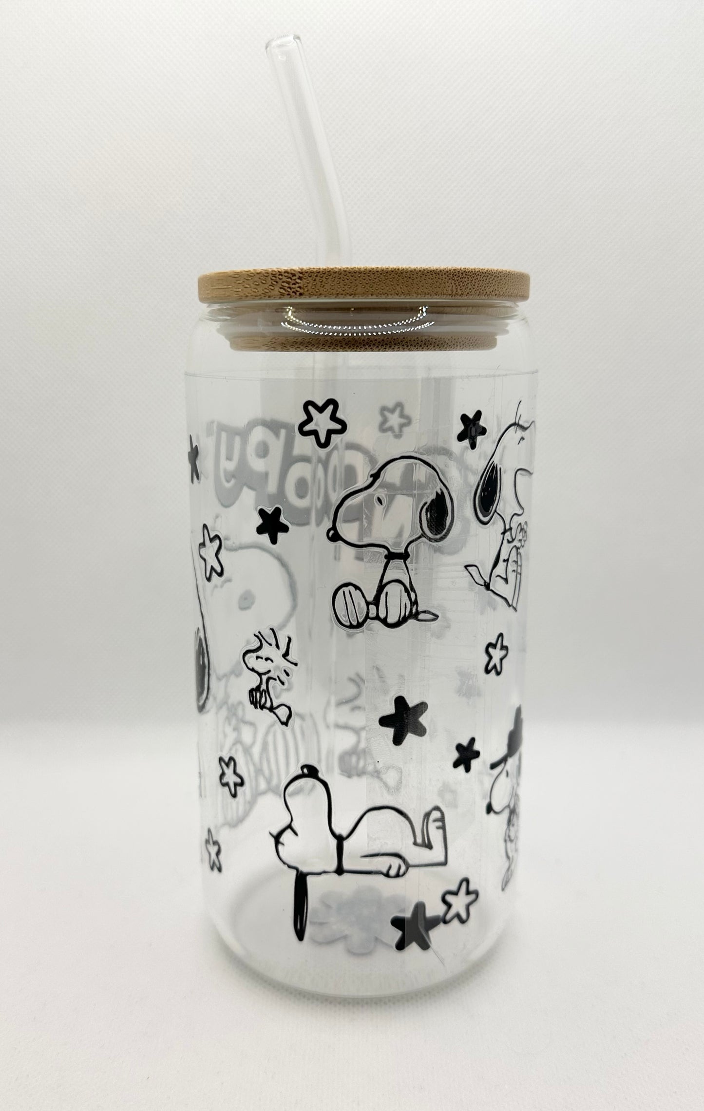 Cartoon Dog 16oz Glass Tumbler with Straw