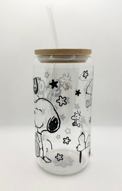 Cartoon Dog 16oz Glass Tumbler with Straw