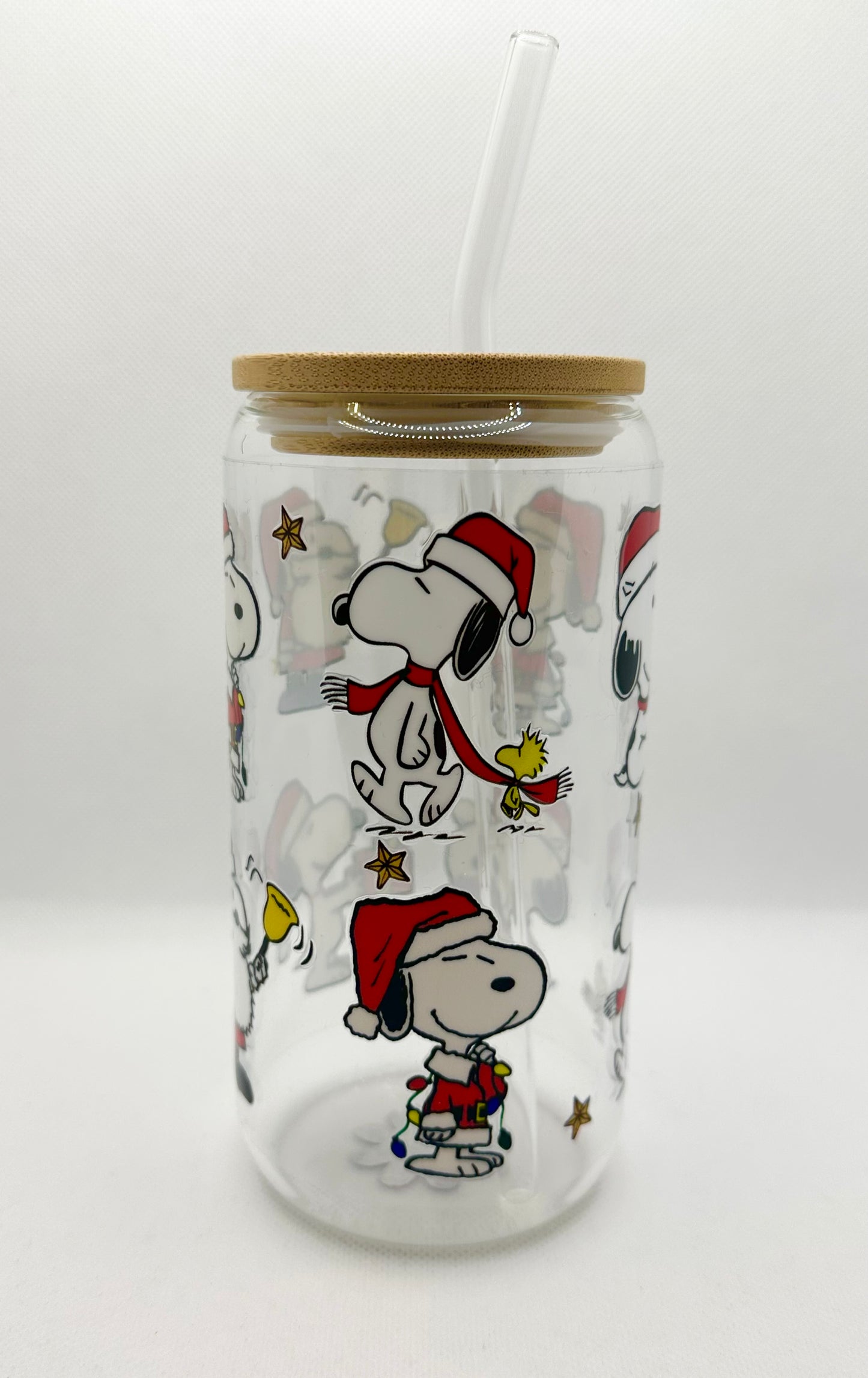 Christmas Cartoon Dog 16oz Glass Tumbler with Straw
