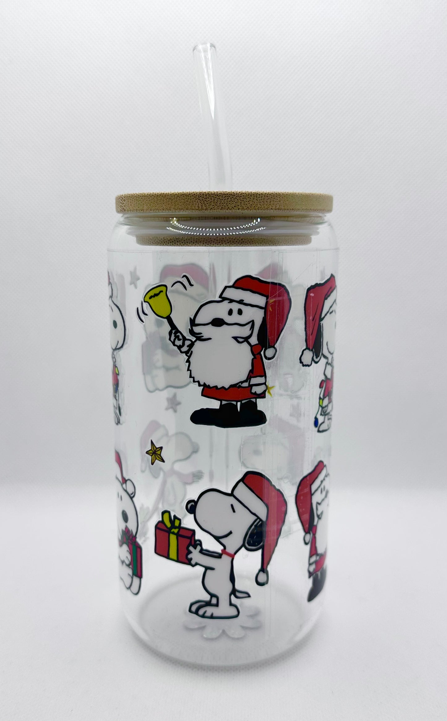 Christmas Cartoon Dog 16oz Glass Tumbler with Straw