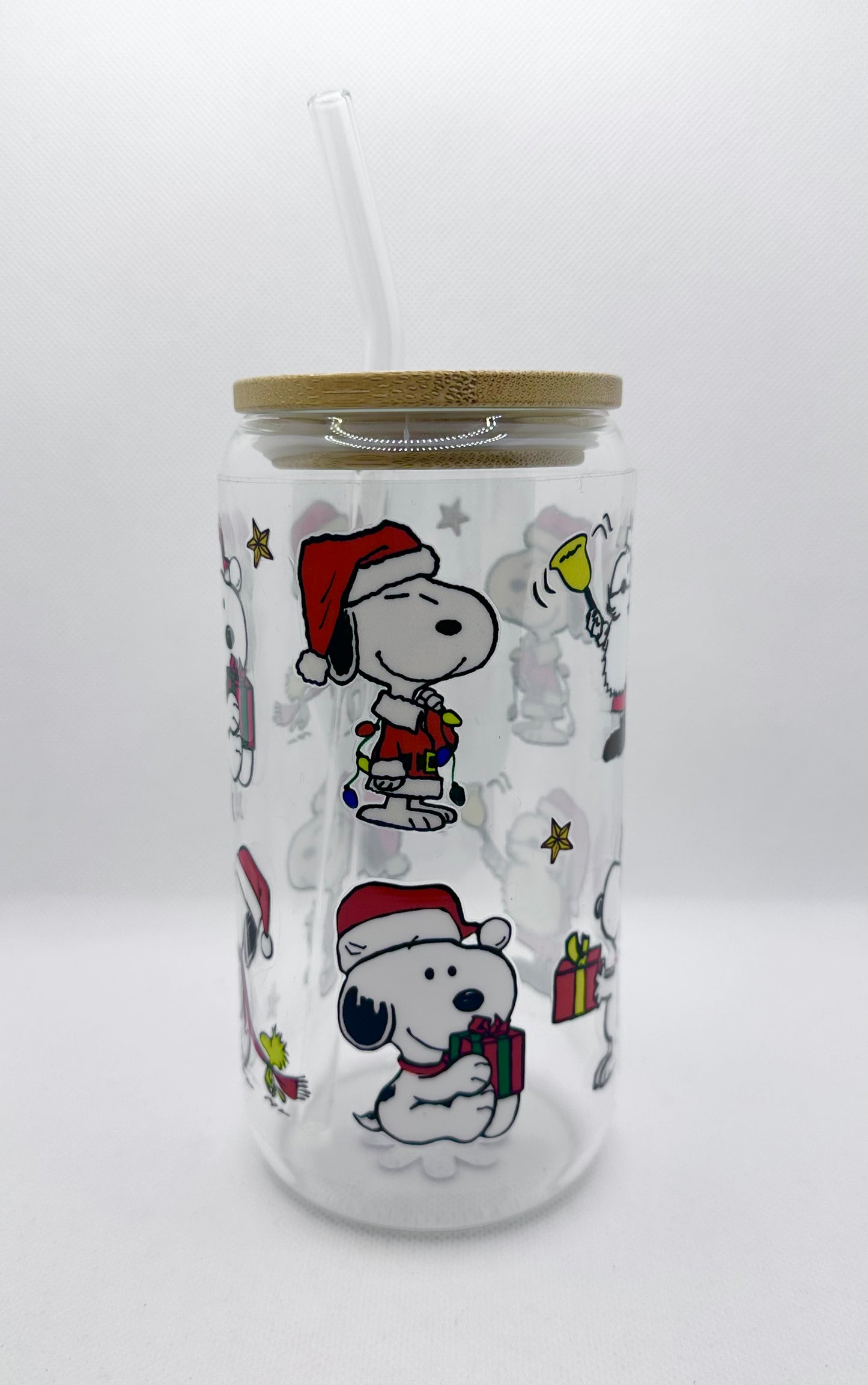 Christmas Cartoon Dog 16oz Glass Tumbler with Straw