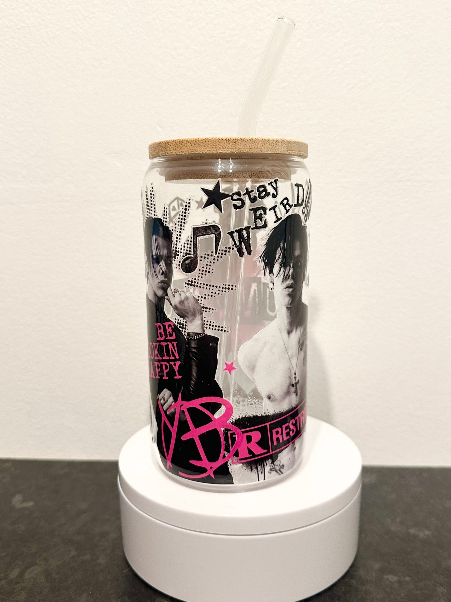 Rock Pop Singer 16oz Clear Glass Tumbler with Straw