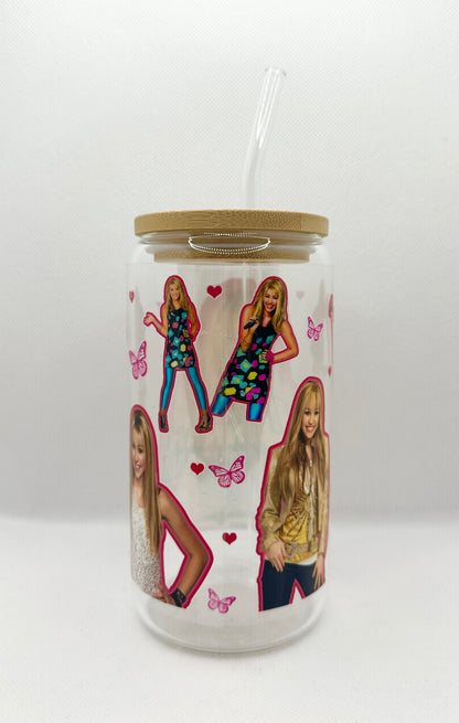 HM 16oz Clear Glass Tumbler with Straw