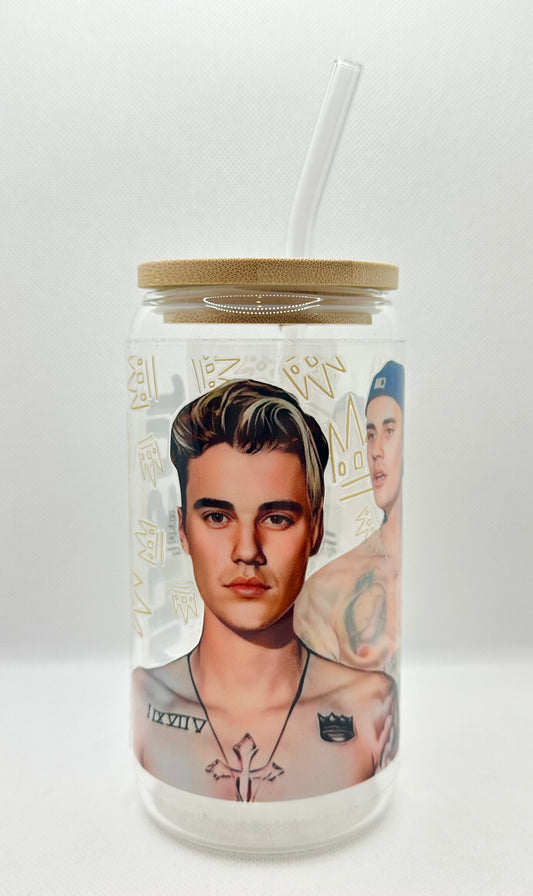 JB 16oz Clear Glass Tumbler with Straw