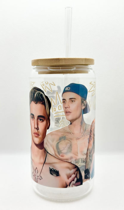 JB 16oz Clear Glass Tumbler with Straw