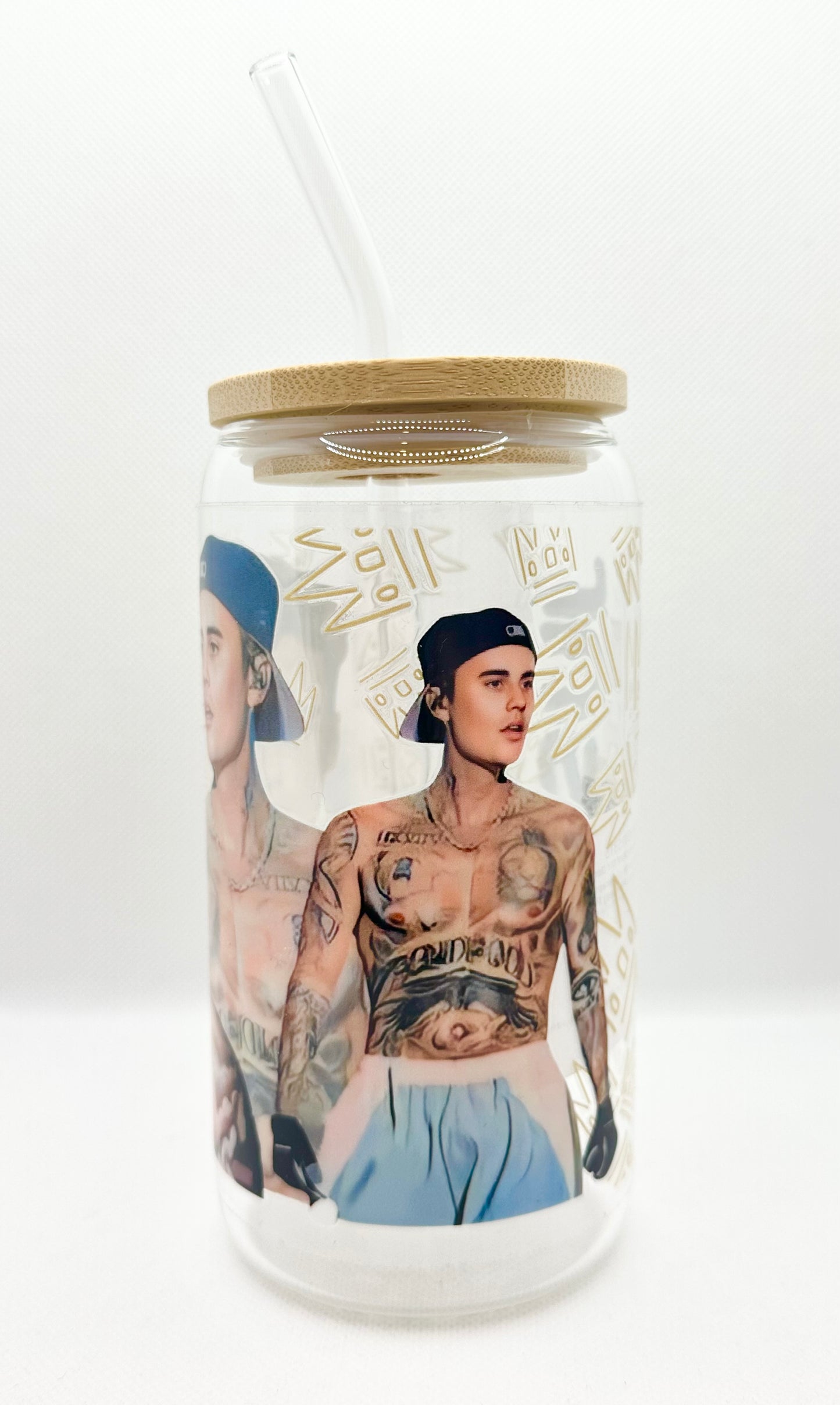 JB 16oz Clear Glass Tumbler with Straw