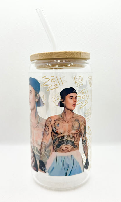 JB 16oz Clear Glass Tumbler with Straw