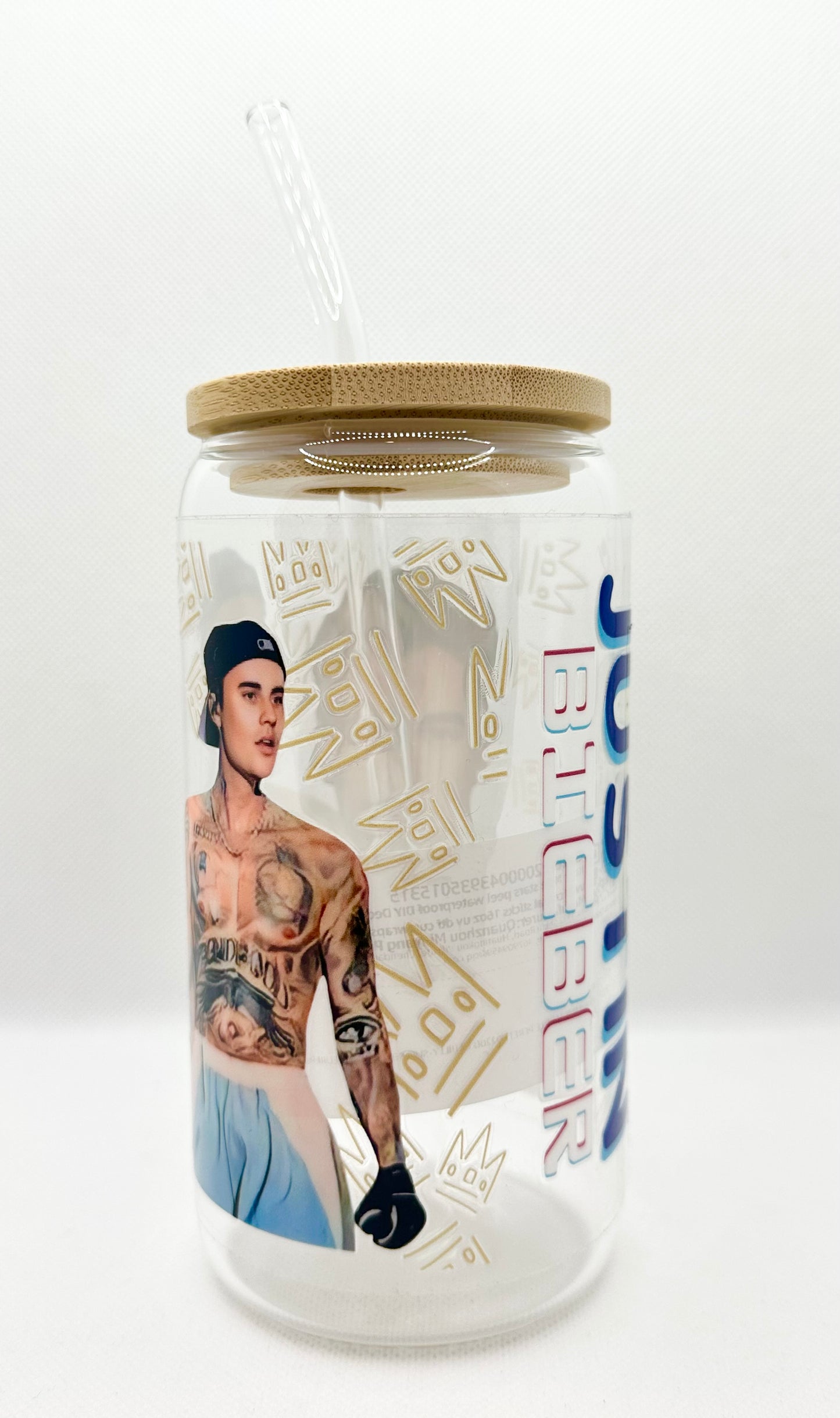 JB 16oz Clear Glass Tumbler with Straw