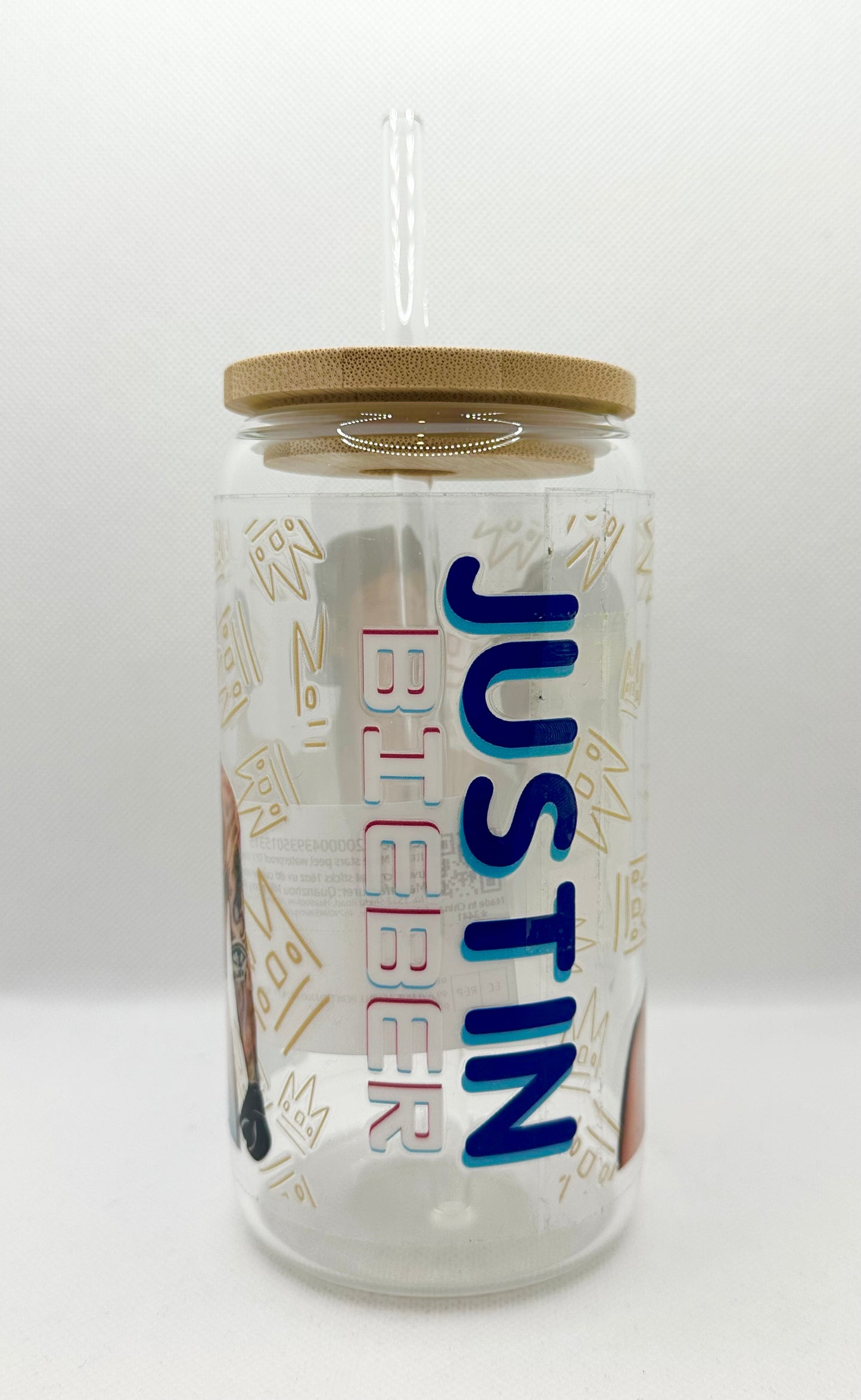 JB 16oz Clear Glass Tumbler with Straw