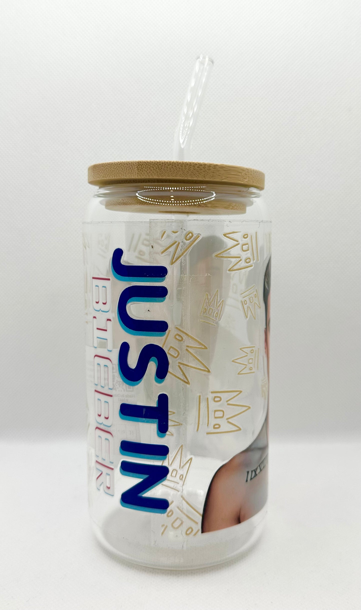 JB 16oz Clear Glass Tumbler with Straw