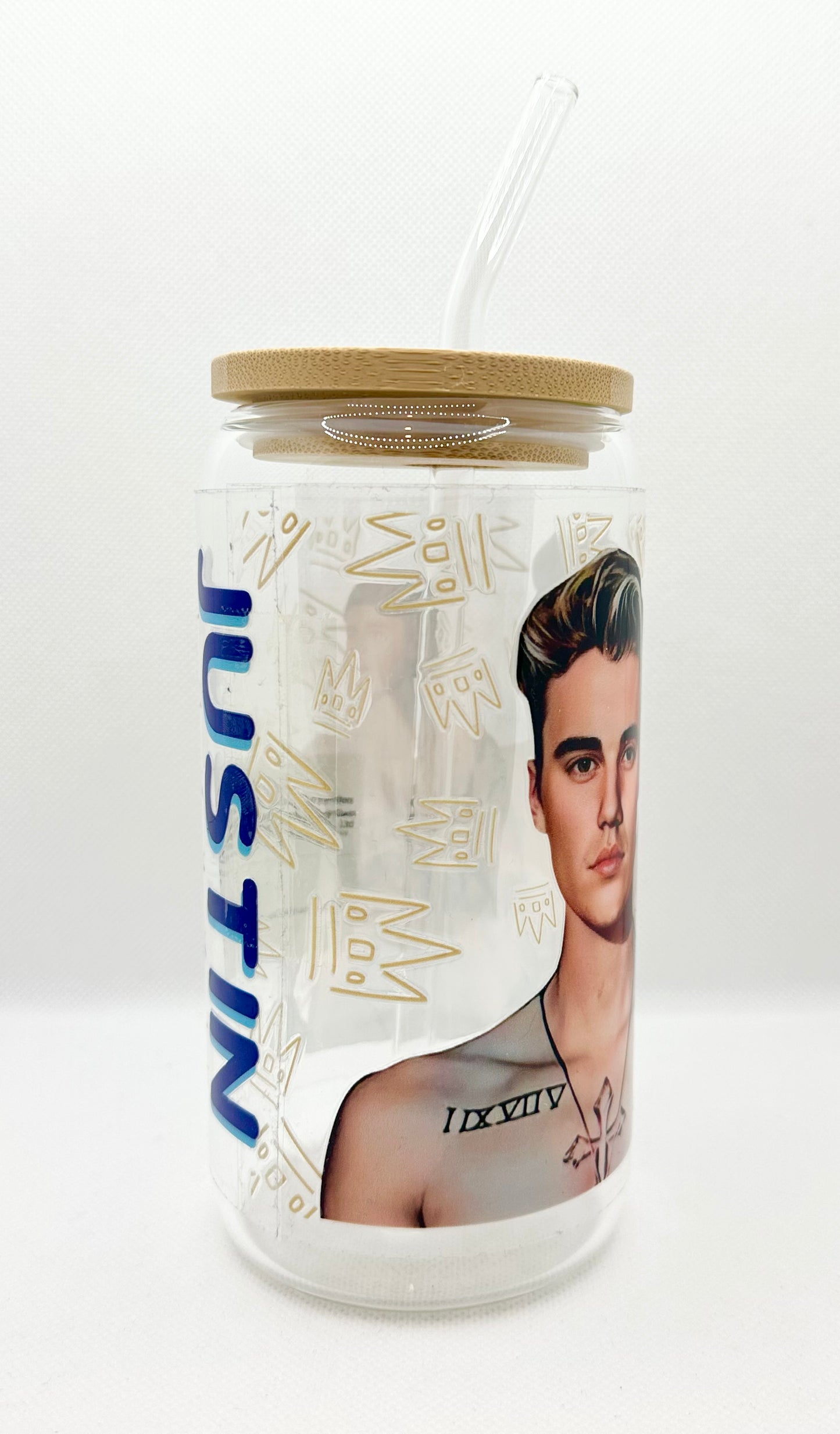 JB 16oz Clear Glass Tumbler with Straw
