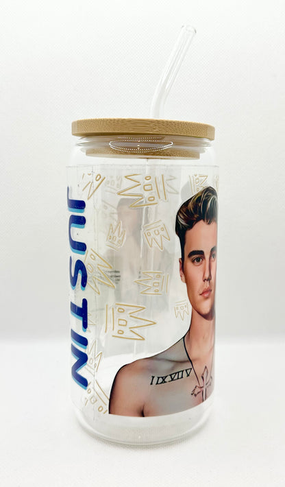 JB 16oz Clear Glass Tumbler with Straw