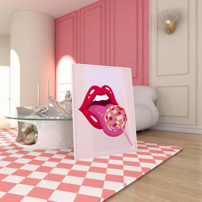 Bold Pop Art Lips Art Print, Disco Ball Lollipop Poster, Retro Glam Poster Y2K