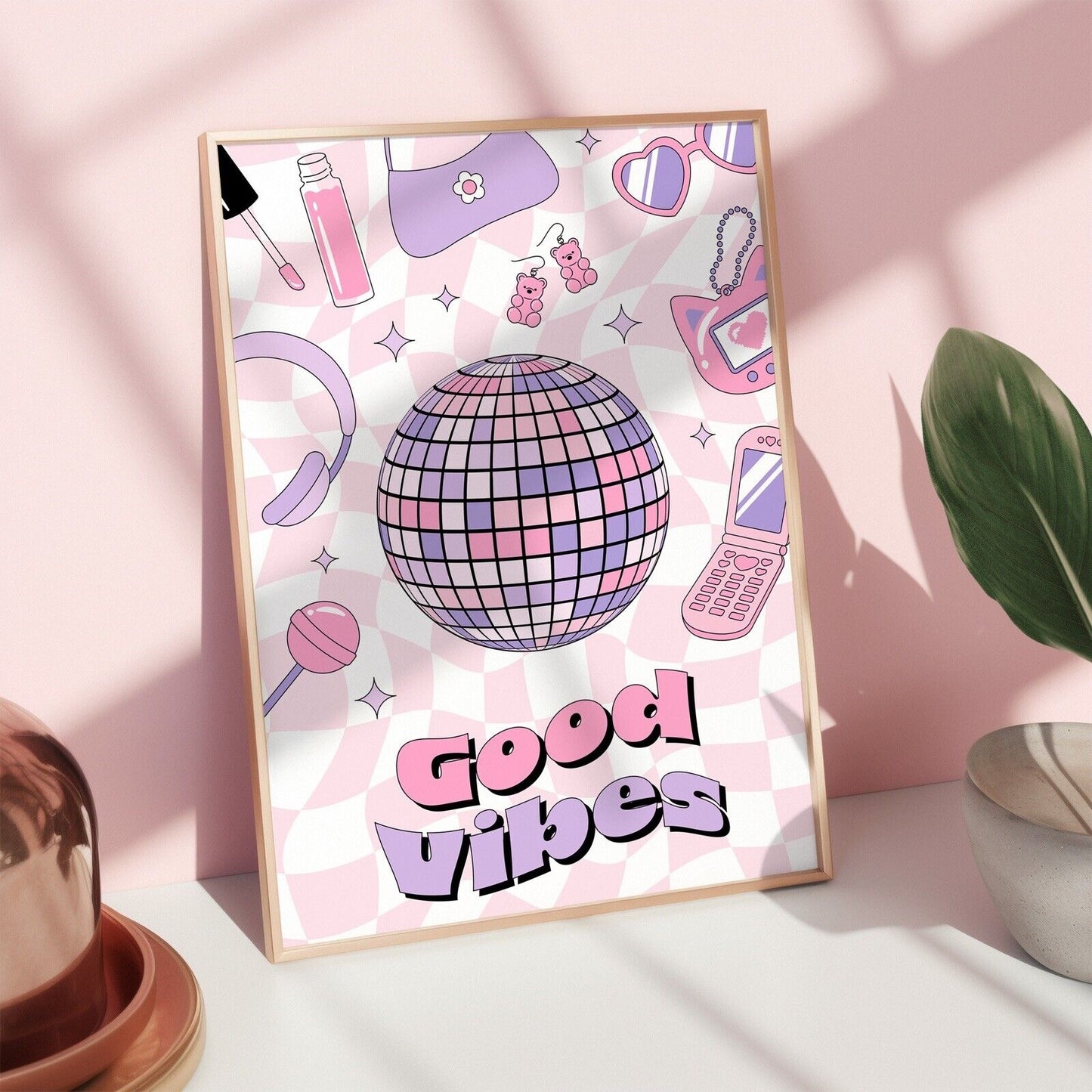 Good Vibes Y2K Art Print, Y2K Aesthetic Poster, Disco Ball Art Print